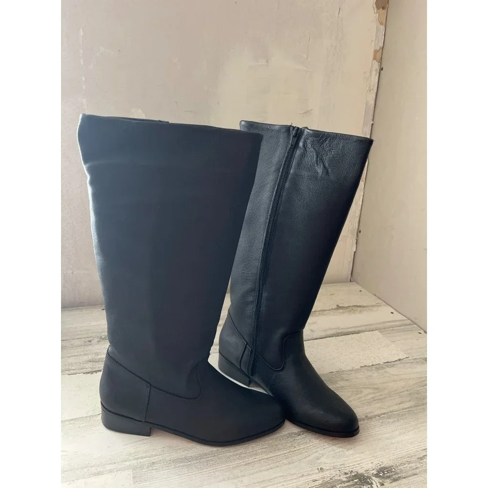 Classique black leather knee high small heeled zipper boots size 7.5  NWT